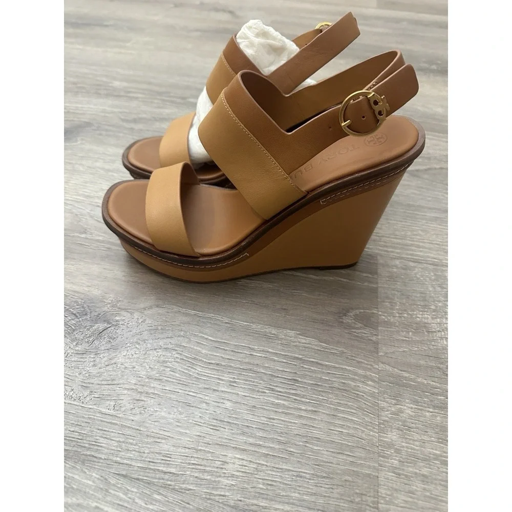 Tory Burch Selby Wedge Sandal Two Tone Brown Size 9